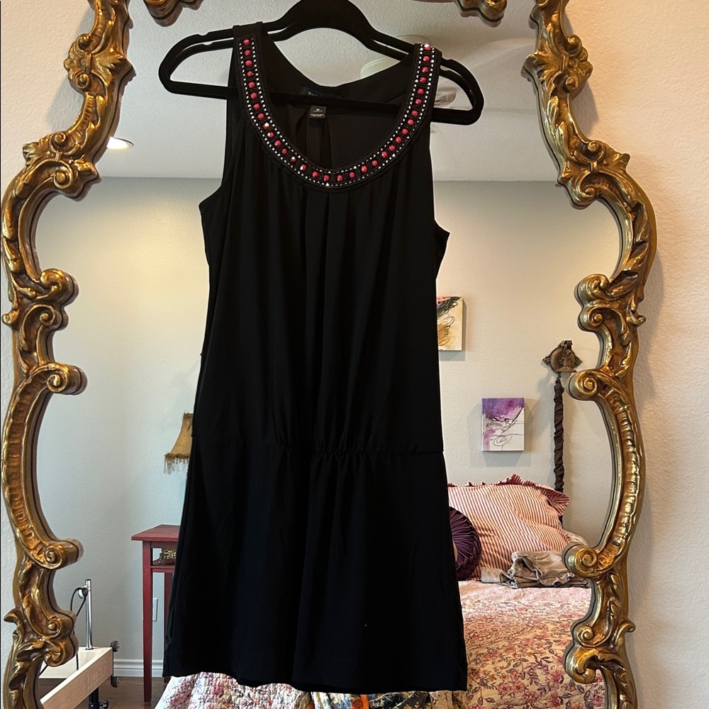 White House Black Market Black Sleeveless Dress with Beaded Neckline